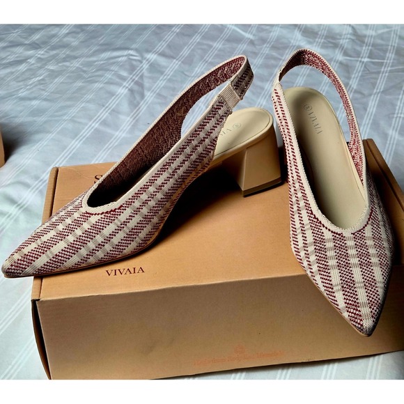 Vivaia Pointed Toe Slingback Knit Block Heel Pumps Striped Pattern Size 9 EUR 40 - Picture 7 of 14
